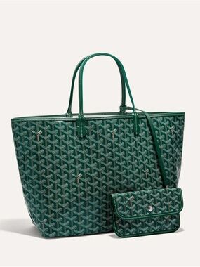 Green Patterned Tote Bag with Matching Pouch